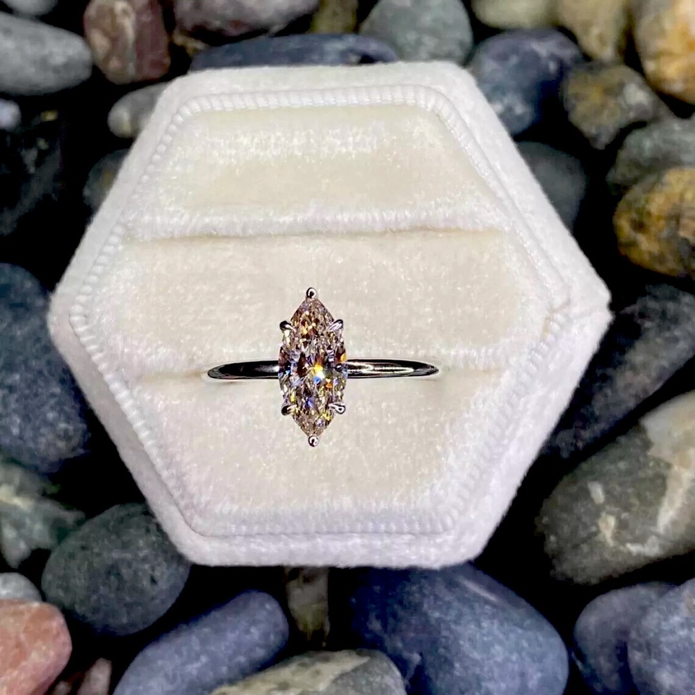 Flawless Moissanite, 3CT Marquise cut engagement ring